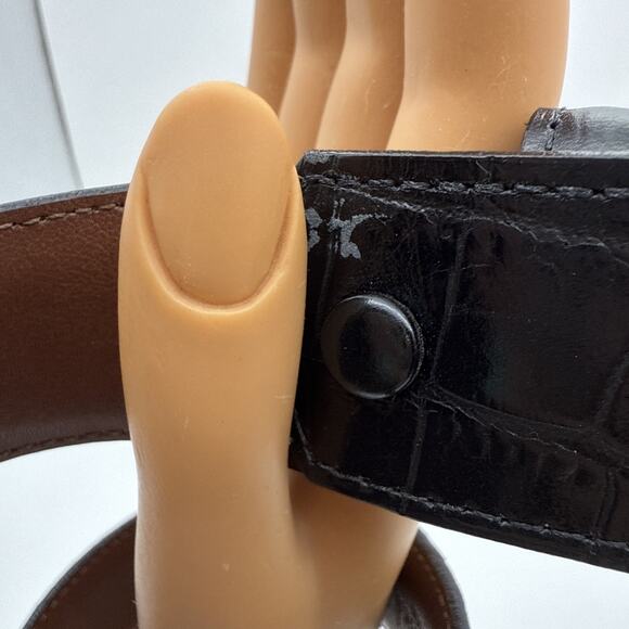 Men's TORINO Italian Embossed Croc Calf Leather Black Belt Sz 36 Made In USA - Picture 8 of 15